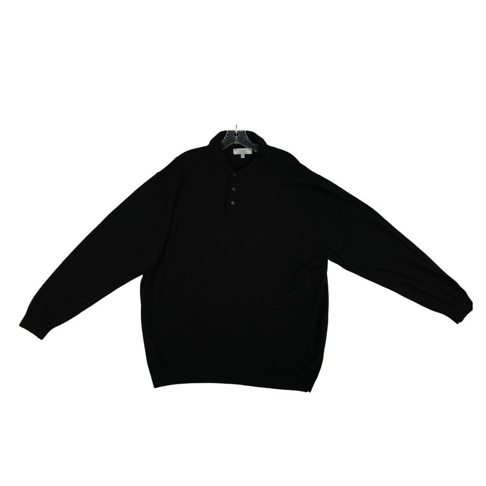 Turnbury Polo Sweater Men's Size‎ 3XT Black Extra Fine Merino Wool 3 Button Knit